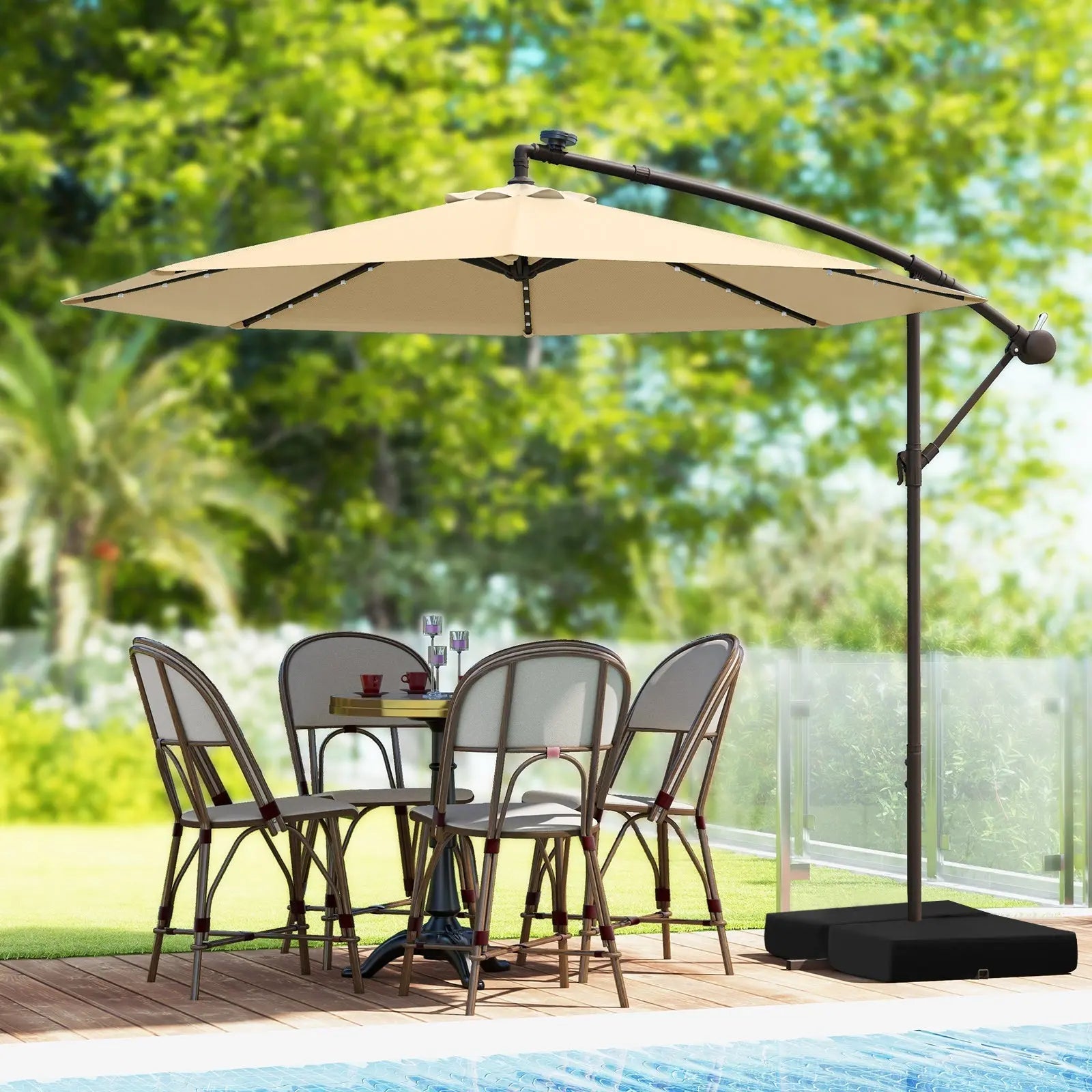 10 Feet Cantilever Umbrella with 32 LED Lights and Solar Panel