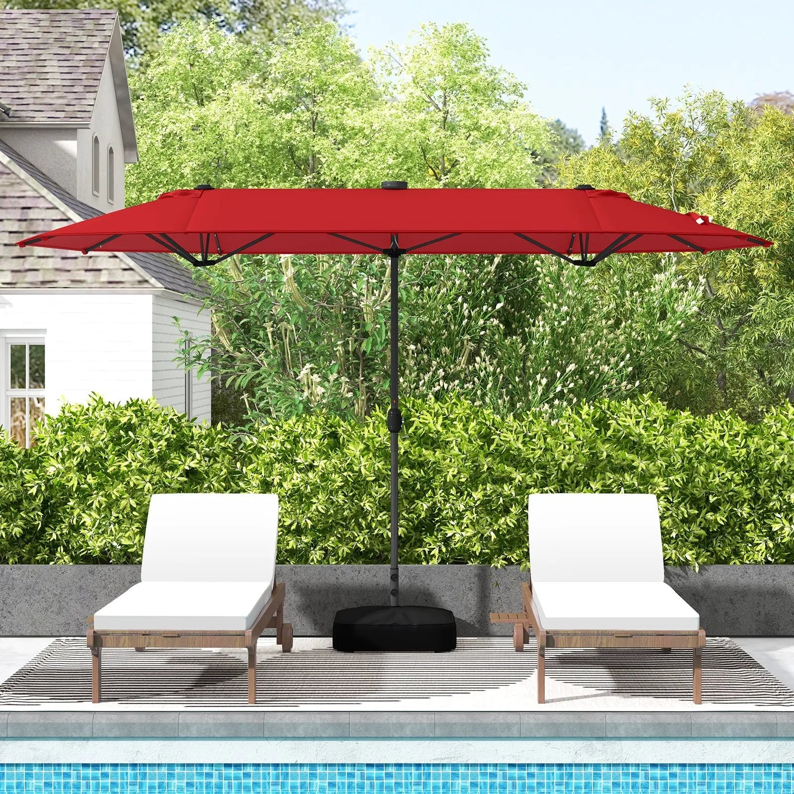 13FT Double-sided Patio Umbrella with Solar Lights for Garden Pool