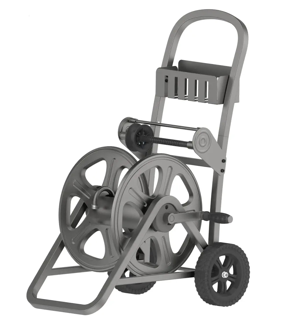 Sunneday Gemini MHC-125 Garden Hose Reel Cart | 125 ft Capacity | Heavy-Duty Steel | Satin Grey - Sunneday LLC