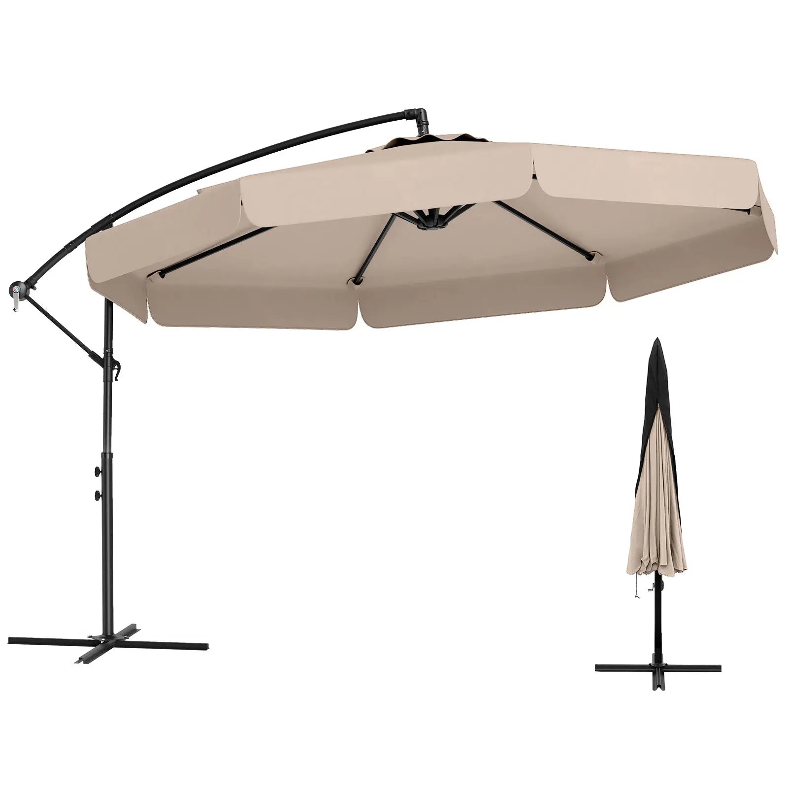 10 Feet Patio Cantilever Umbrella with Cover Tilt Adjustment and Ruffled Edge-Beige DirectDeals