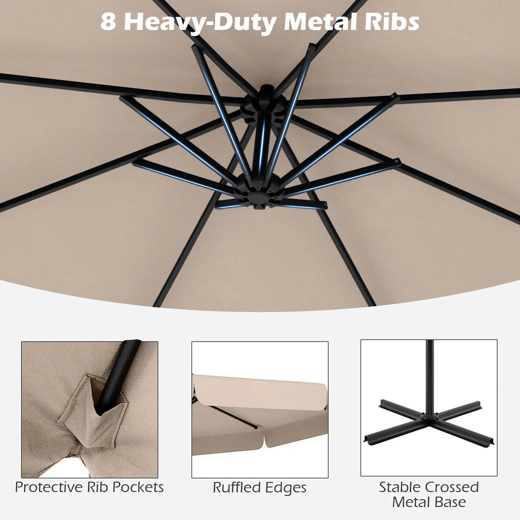 10 Feet Patio Cantilever Umbrella with Cover Tilt Adjustment and Ruffled Edge-Beige DirectDeals