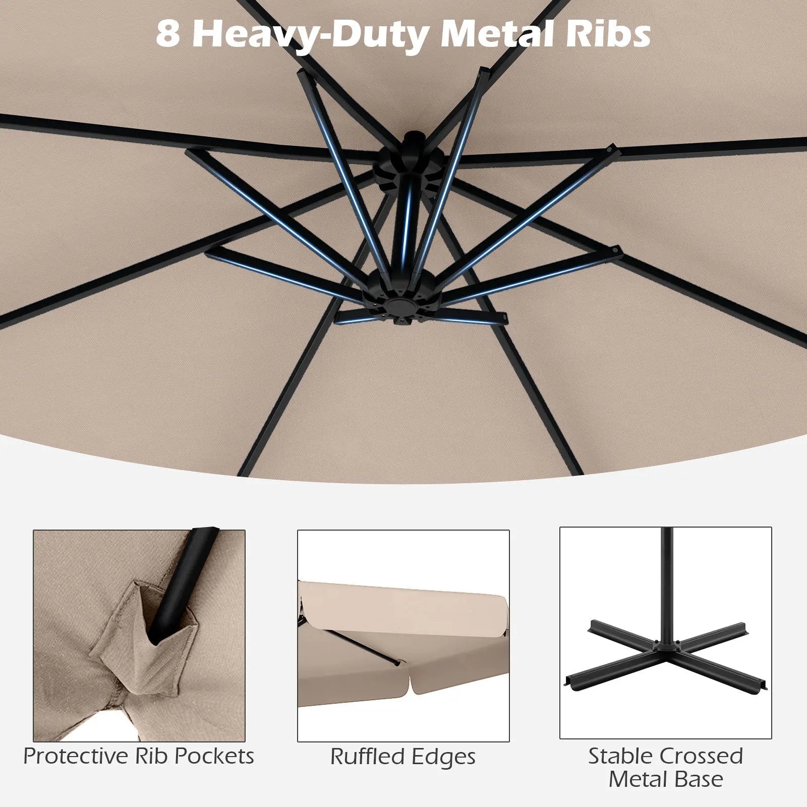 10 Feet Patio Cantilever Umbrella with Cover Tilt Adjustment and Ruffled Edge-Beige DirectDeals