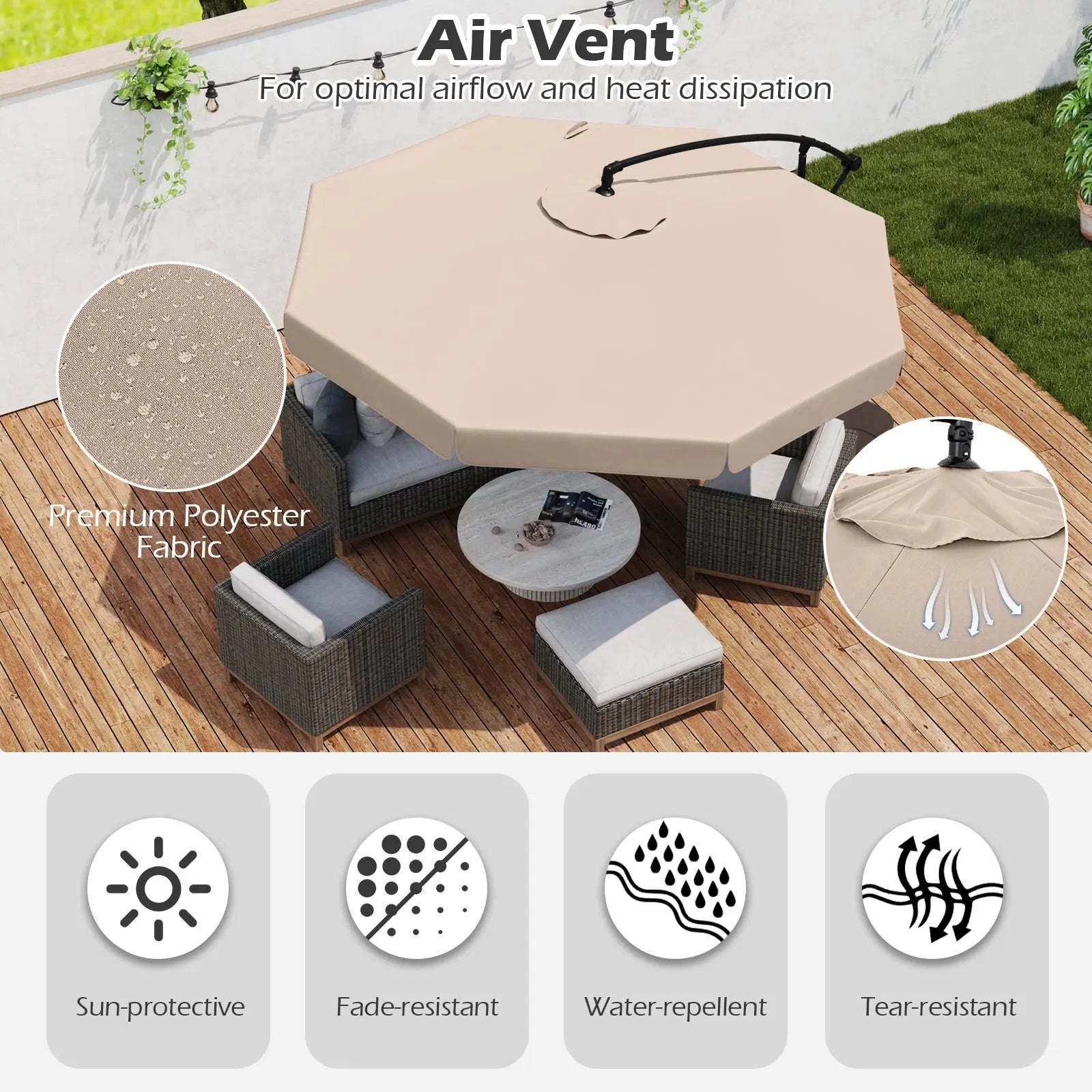10 Feet Patio Cantilever Umbrella with Cover Tilt Adjustment and Ruffled Edge-Beige DirectDeals