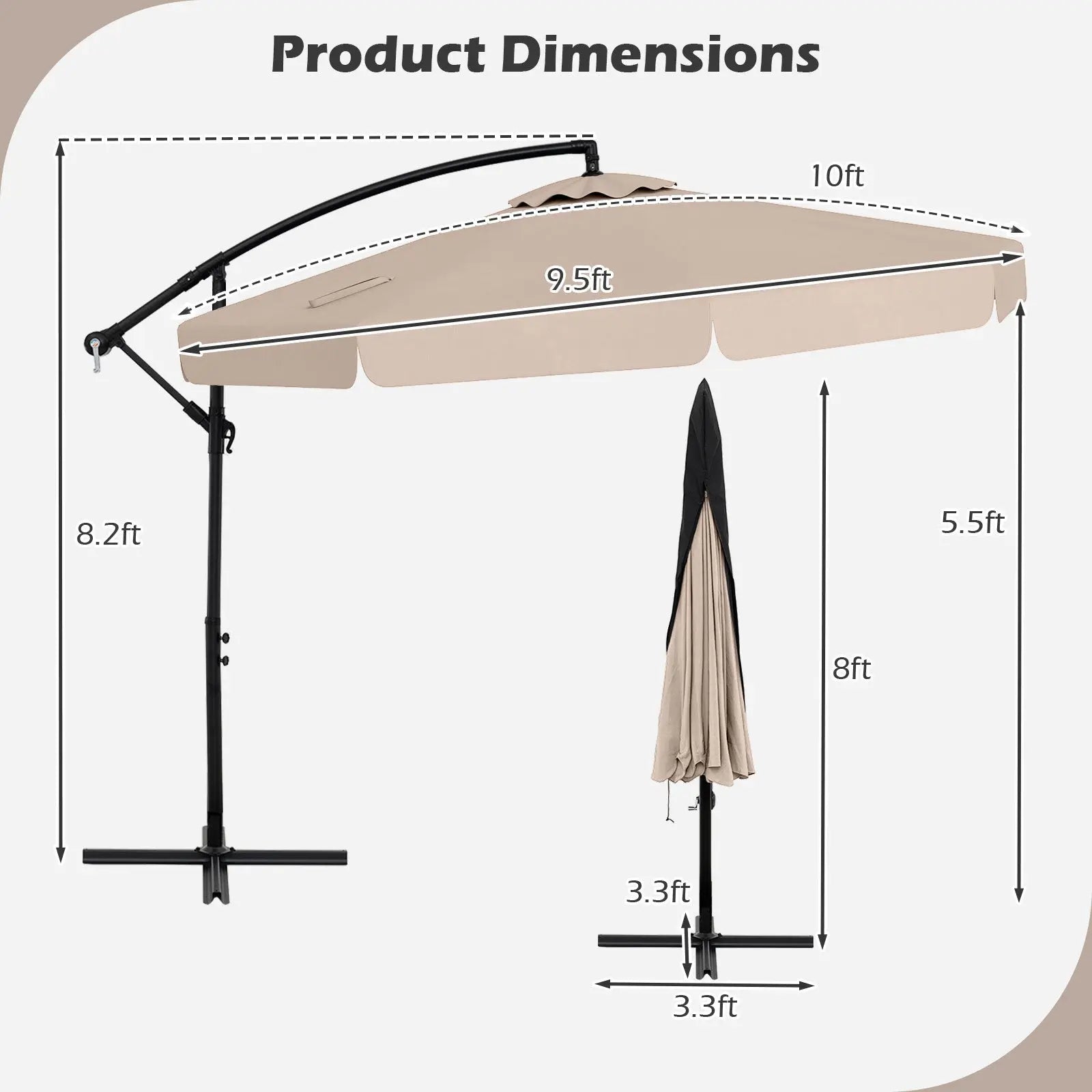 10 Feet Patio Cantilever Umbrella with Cover Tilt Adjustment and Ruffled Edge-Beige DirectDeals
