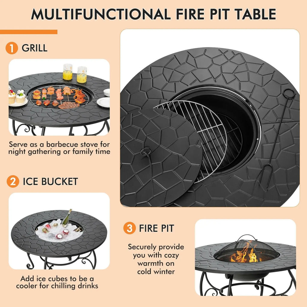 35.5 Feet Patio Fire Pit Dining Table With Cooking BBQ Grate DirectDeals