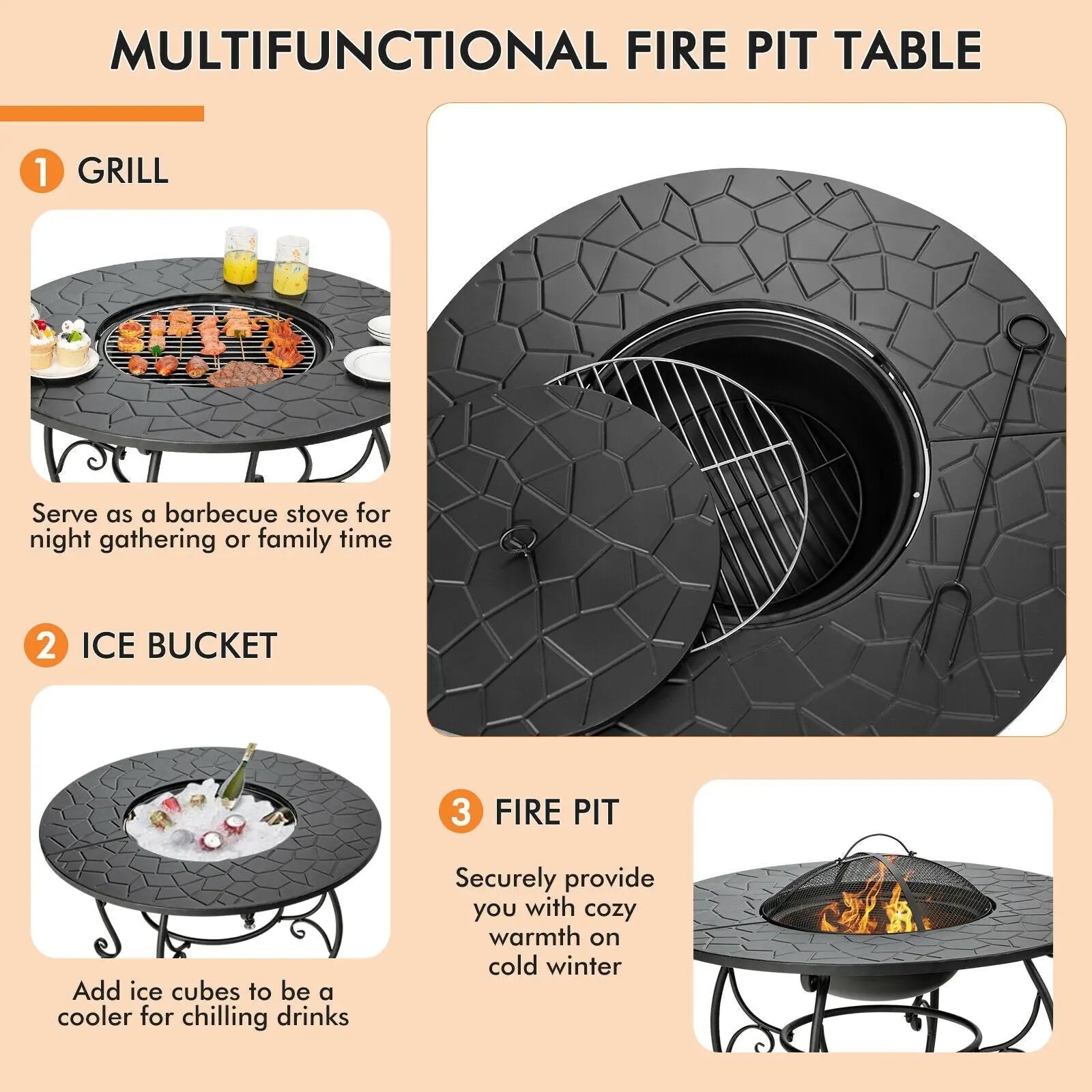 35.5 Feet Patio Fire Pit Dining Table With Cooking BBQ Grate DirectDeals
