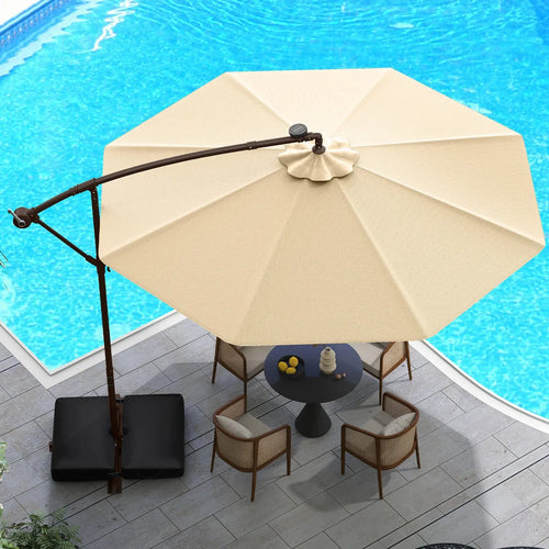 10 Feet Cantilever Umbrella with 32 LED Lights and Solar Panel Batteries-Beige DirectDeals