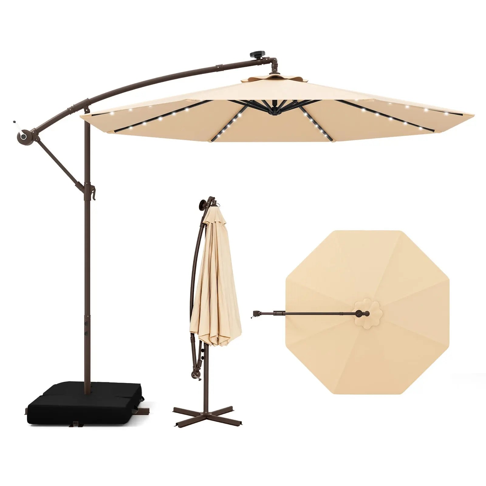 10 patio hanging umbrella with solar led 10 Feet Cantilever Umbrella with 32 LED Lights and Solar Panel – Sunneday LLC