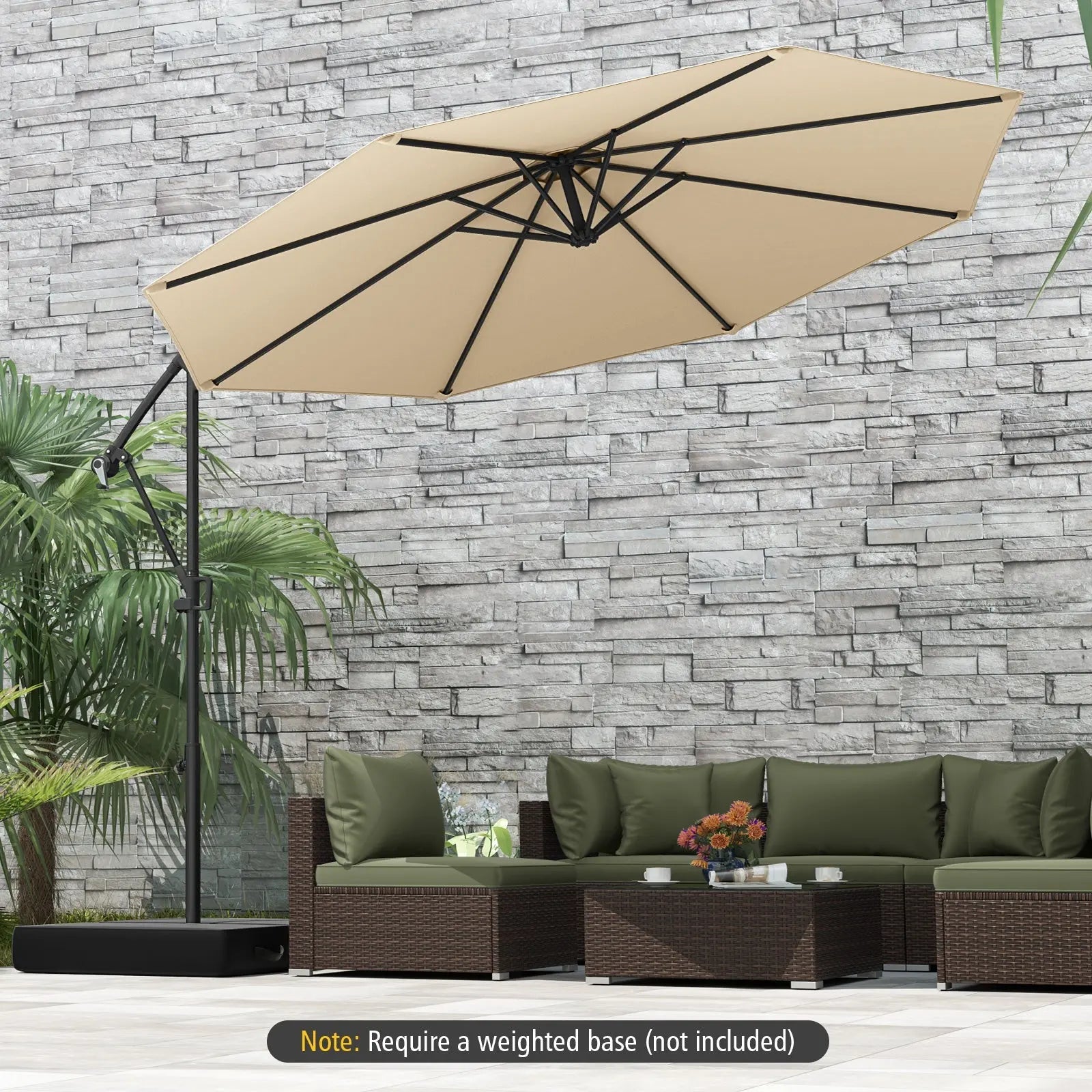 cobana 10 ft patio umbrella offset hanging Feet with Base and Infinite Tilt-Beige 1.5 inch (38 mm) Frame Costway 10ft Tan Patio Offset