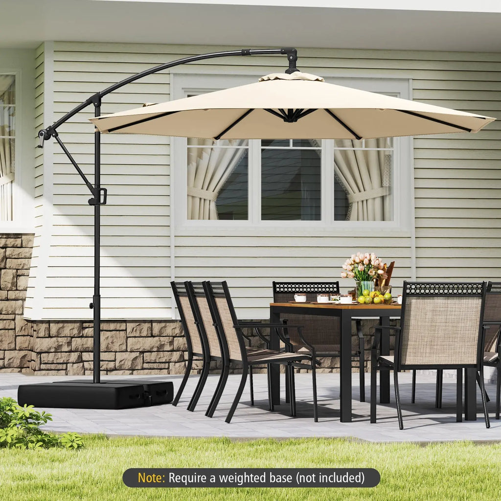 10 Feet Offset Hanging Umbrella with Base and Infinite Tilt-Beige DirectDeals