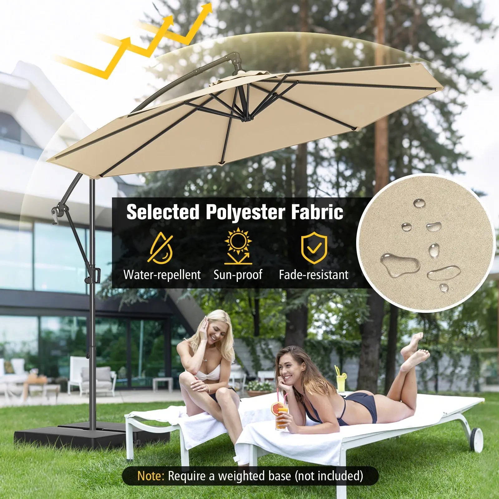 10 Feet Offset Hanging Umbrella with Base and Infinite Tilt-Beige DirectDeals