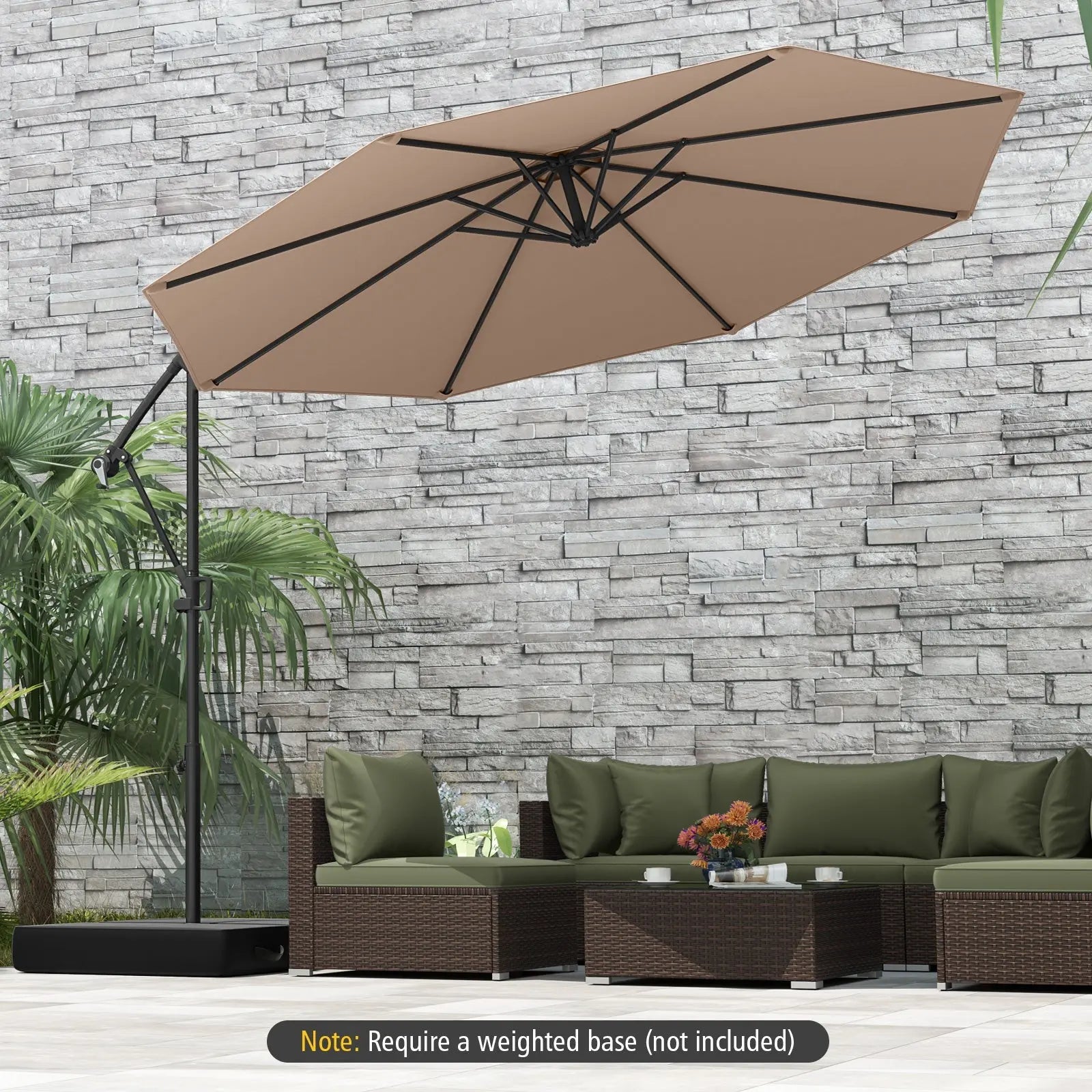 10 Feet Offset Hanging Umbrella with Base and Infinite Tilt-Coffee DirectDeals