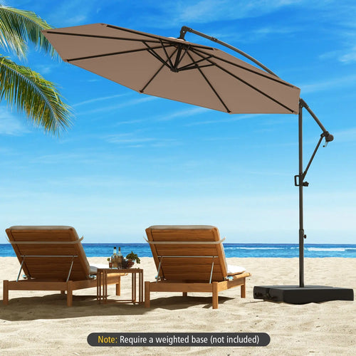 10 Feet Offset Hanging Umbrella with Base and Infinite Tilt-Coffee DirectDeals