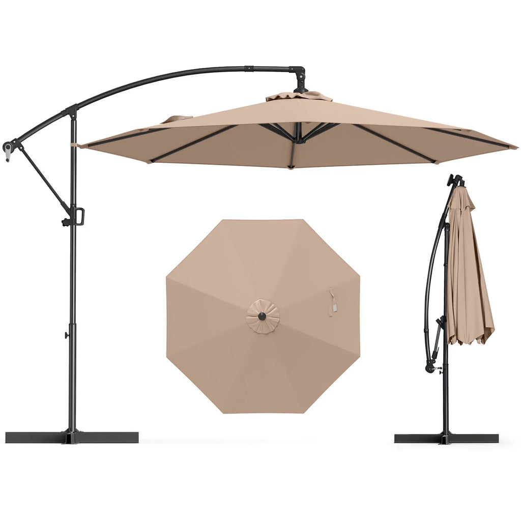 10 Feet Offset Hanging Umbrella with Base and Infinite Tilt-Coffee DirectDeals