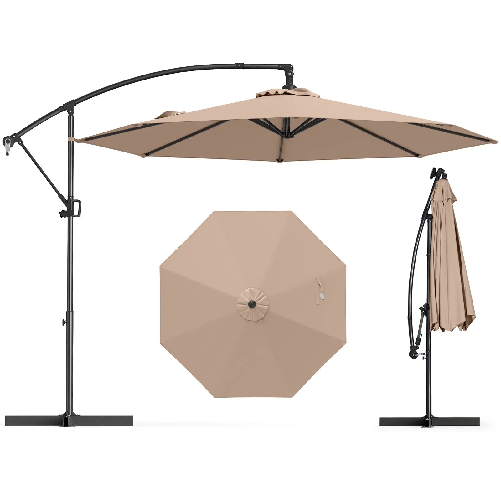 10 Feet Offset Hanging Umbrella with Base and Infinite Tilt-Coffee DirectDeals