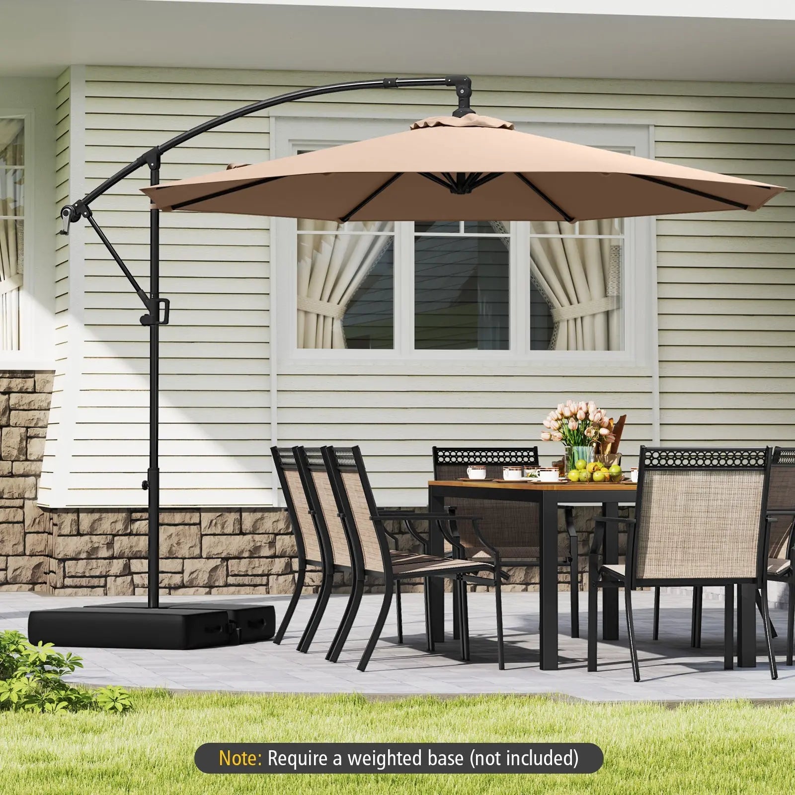 10 Feet Offset Hanging Umbrella with Base and Infinite Tilt-Coffee DirectDeals