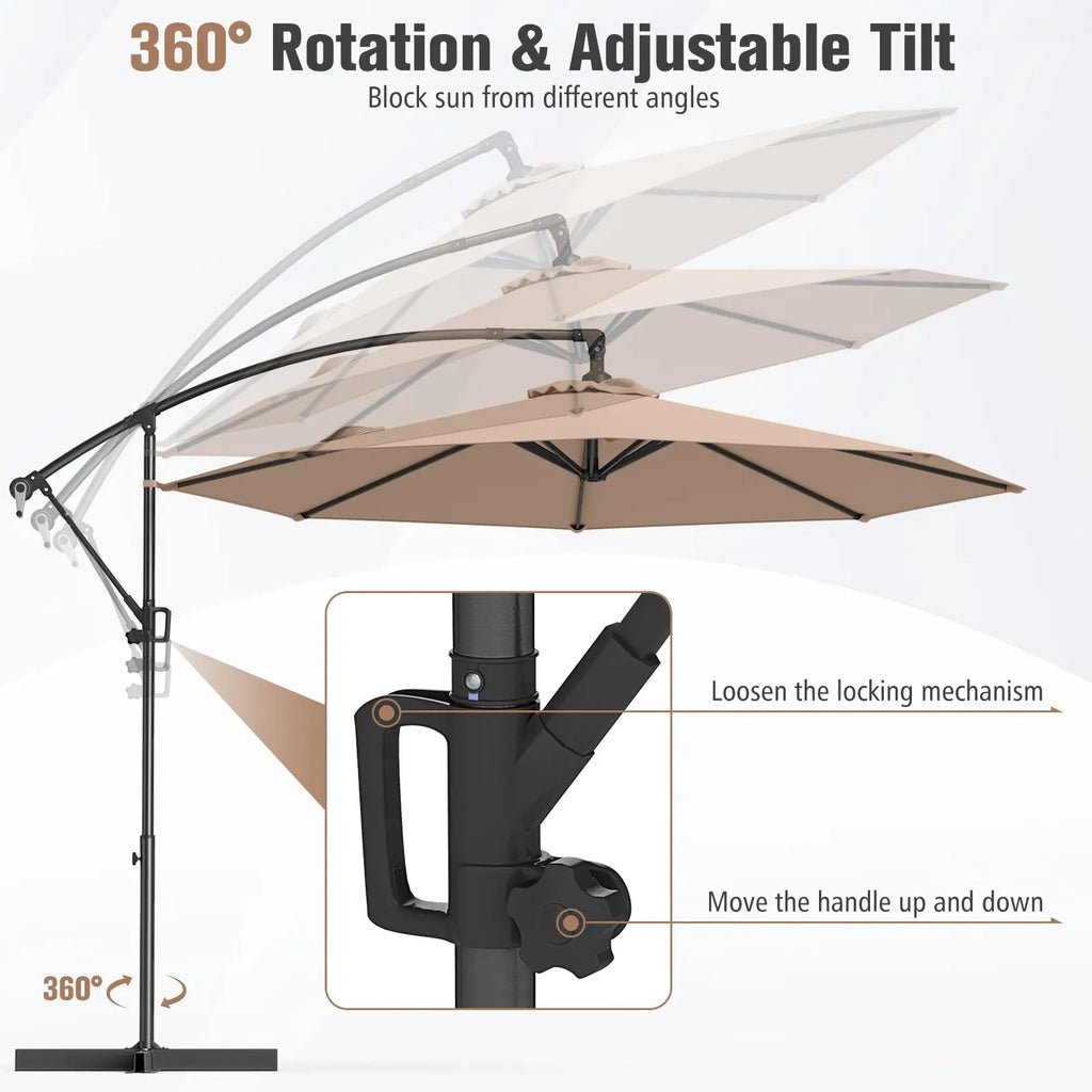 10 Feet Offset Hanging Umbrella with Base and Infinite Tilt-Coffee DirectDeals