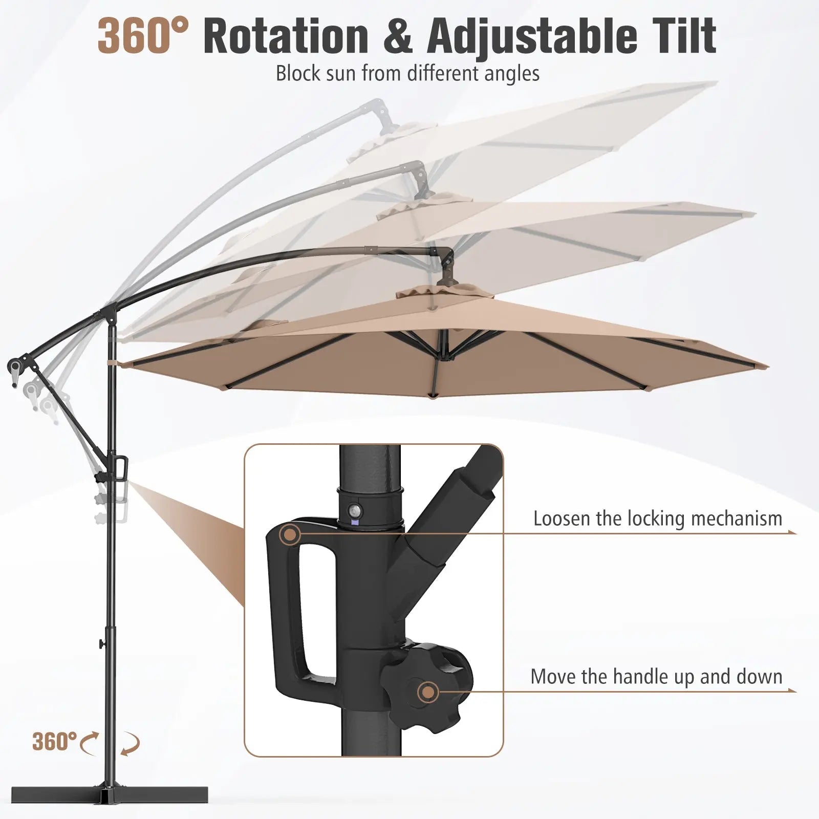 10 Feet Offset Hanging Umbrella with Base and Infinite Tilt-Coffee DirectDeals