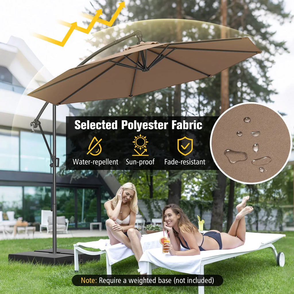 10 Feet Offset Hanging Umbrella with Base and Infinite Tilt-Coffee DirectDeals