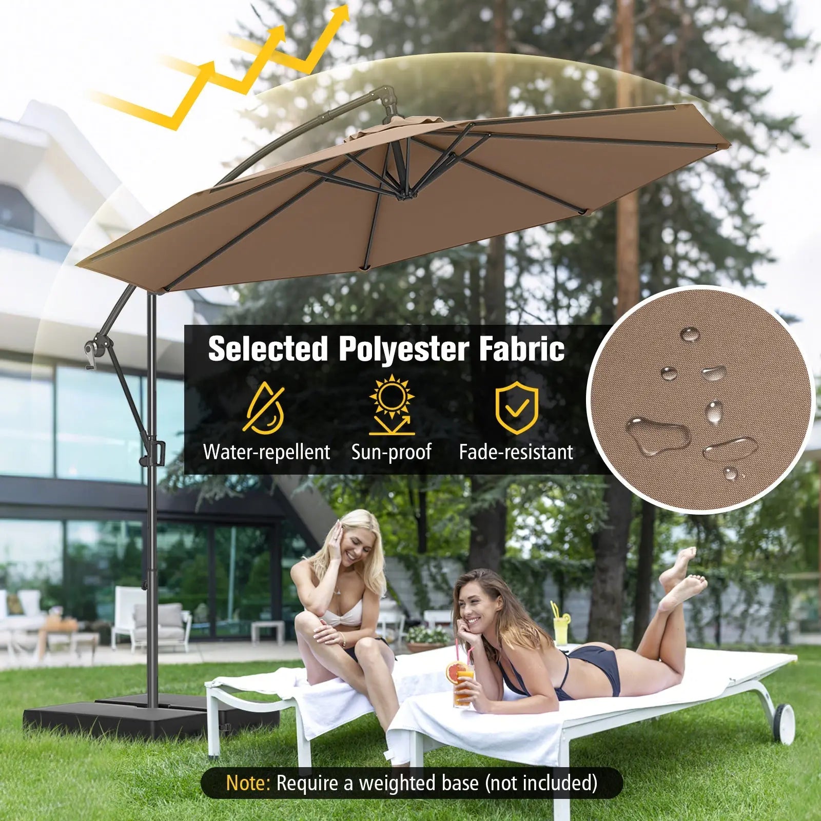 10 Feet Offset Hanging Umbrella with Base and Infinite Tilt-Coffee DirectDeals