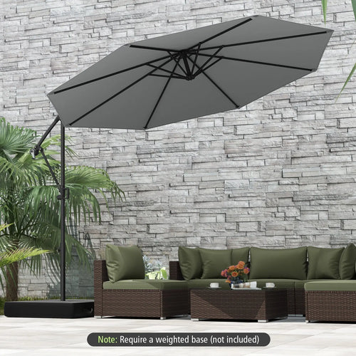 10 Feet Offset Hanging Umbrella with Base and Infinite Tilt-Gray DirectDeals