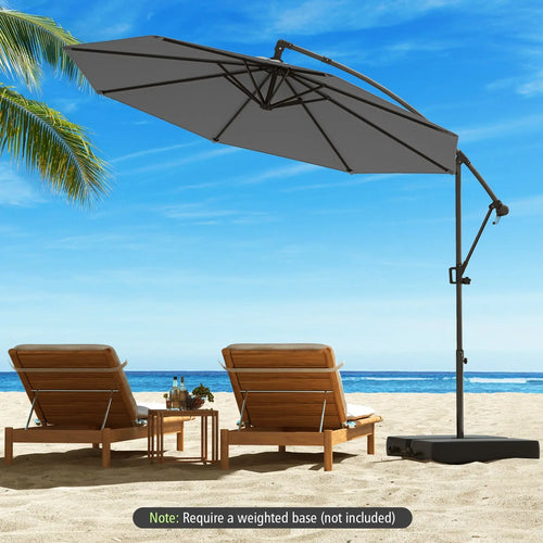 10 Feet Offset Hanging Umbrella with Base and Infinite Tilt-Gray DirectDeals