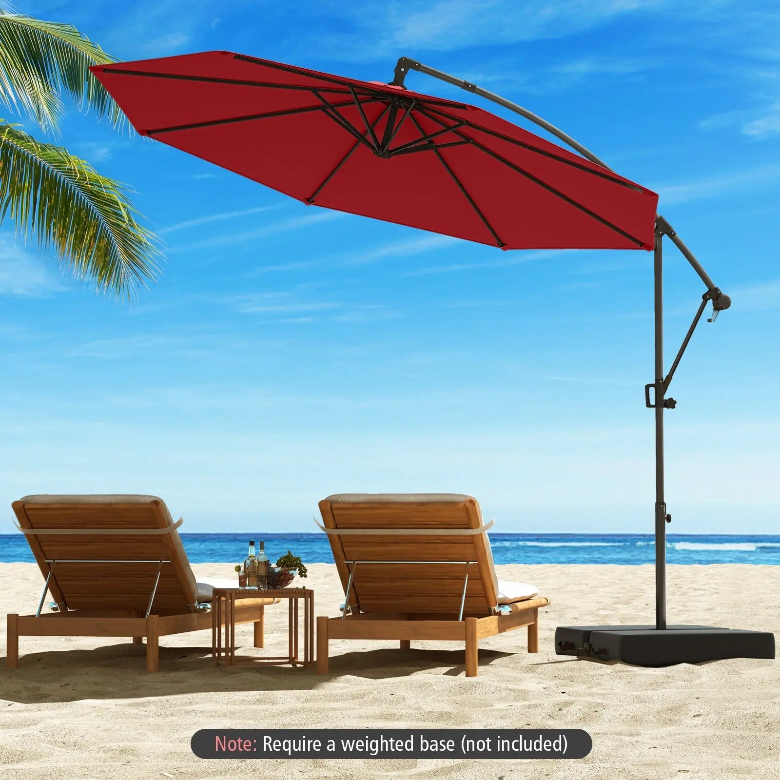 10 Feet Offset Hanging Umbrella with Base and Infinite Tilt-Wine DirectDeals