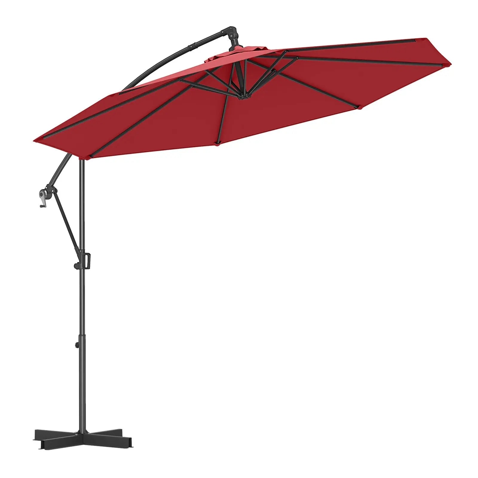 10 Feet Offset Hanging Umbrella with Base and Infinite Tilt-Wine DirectDeals