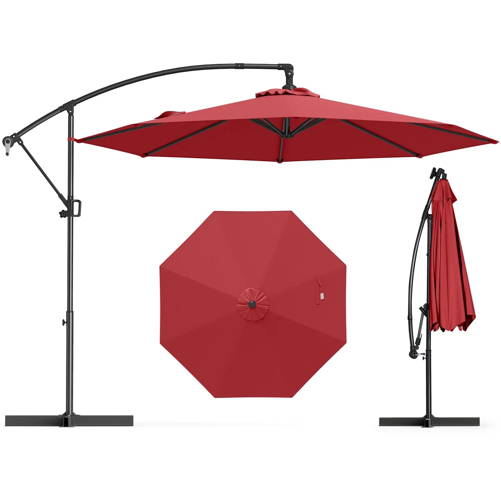 10 Feet Offset Hanging Umbrella with Base and Infinite Tilt-Wine DirectDeals