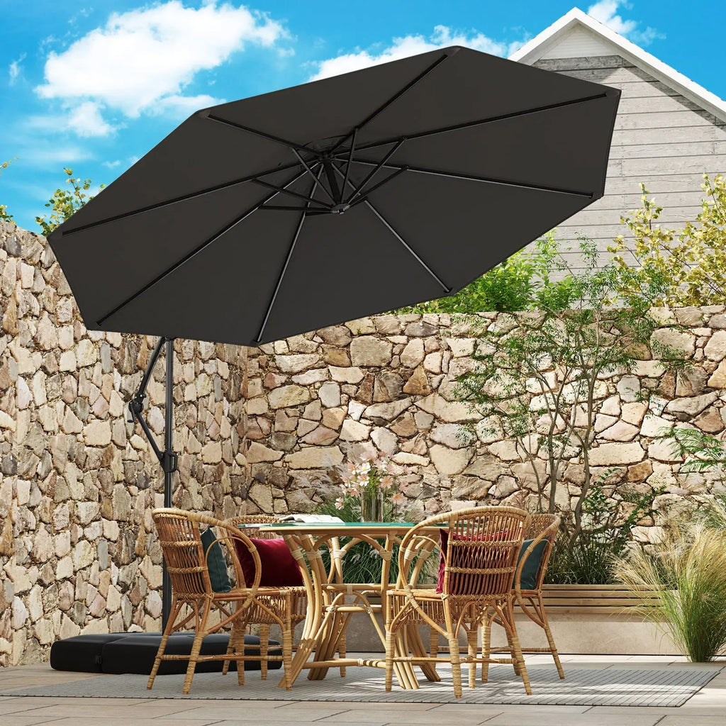 10 foot black patio umbrella ABCCANOPY 9FT Outdoor Table Market Tilt and Crank for Garden the base reaches up to 350 lbs for exceptional stability 10 Feet Offset Hanging Umbrella