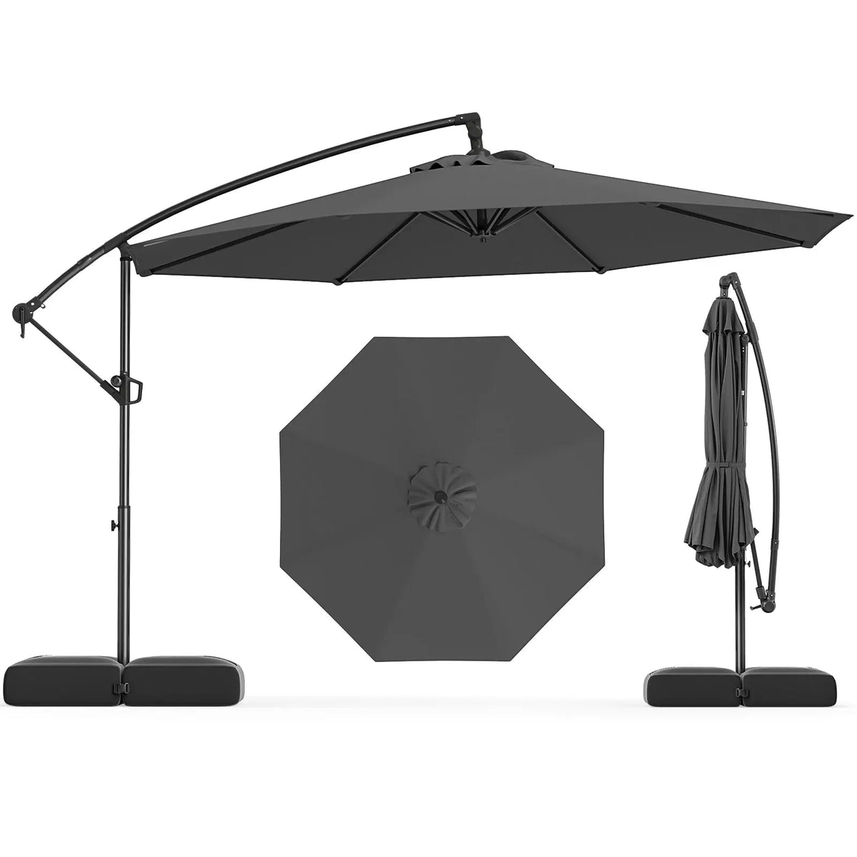 cantilever patio umbrella gray PatioKingdom with Base, Outdoor Large Offset Umbrella 12FT / At that wonderful moment Cantilever 10FT Square Aluminum Umbrella