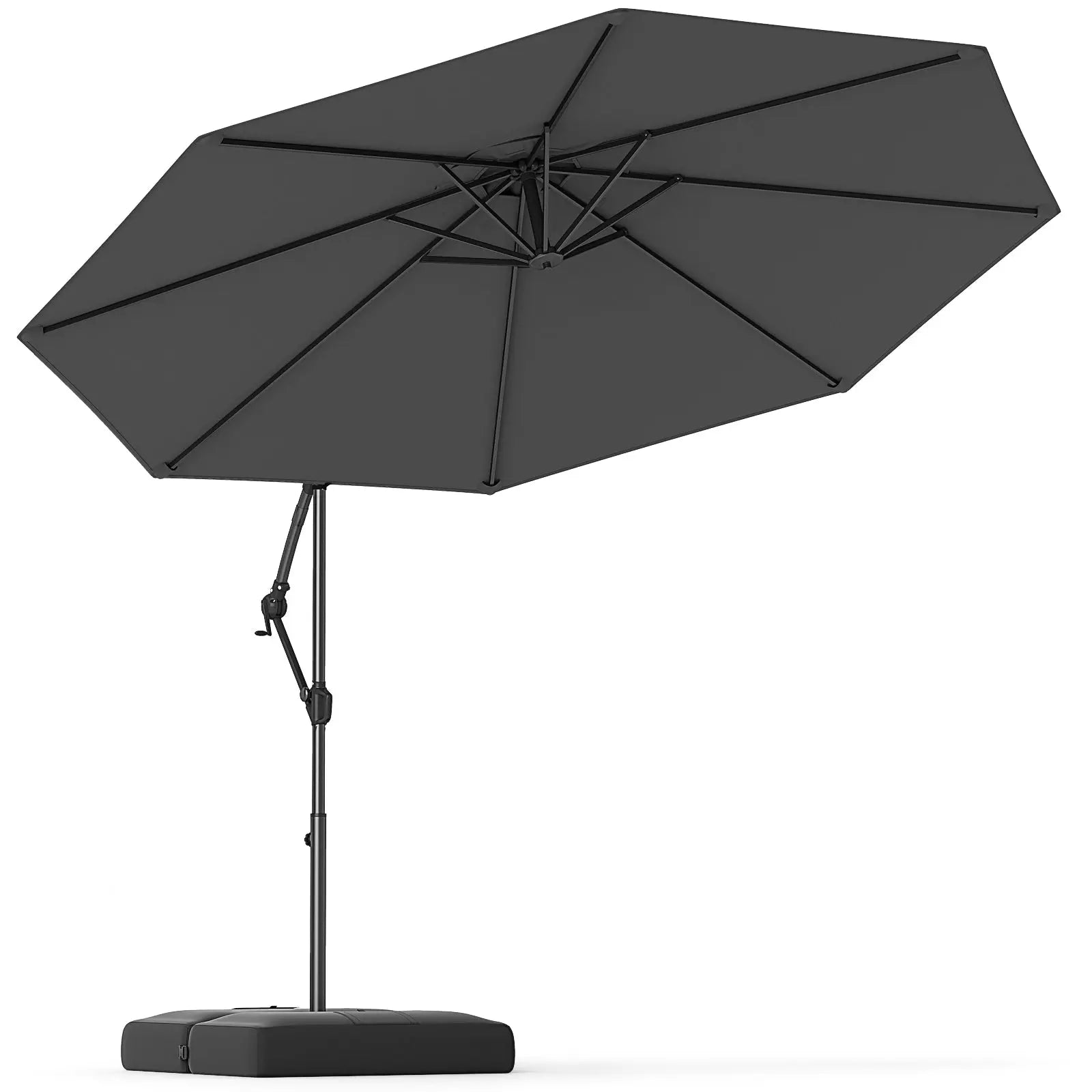 10 Feet Offset Hanging Umbrella with Base Patio Cantilever Umbrella with Tilt-Gray DirectDeals