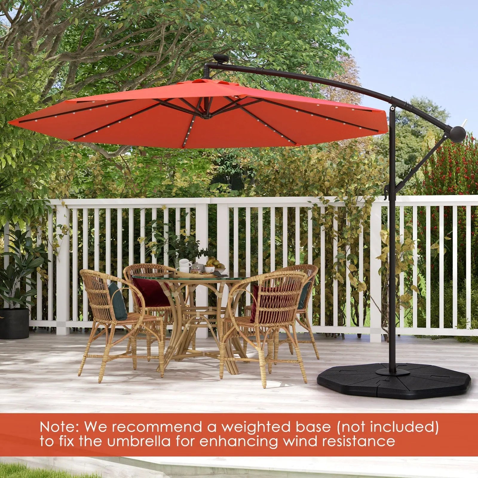 10 Feet Solar Offset Hanging Umbrella with 40 Lamp Beads and Solar Panel-Orange DirectDeals