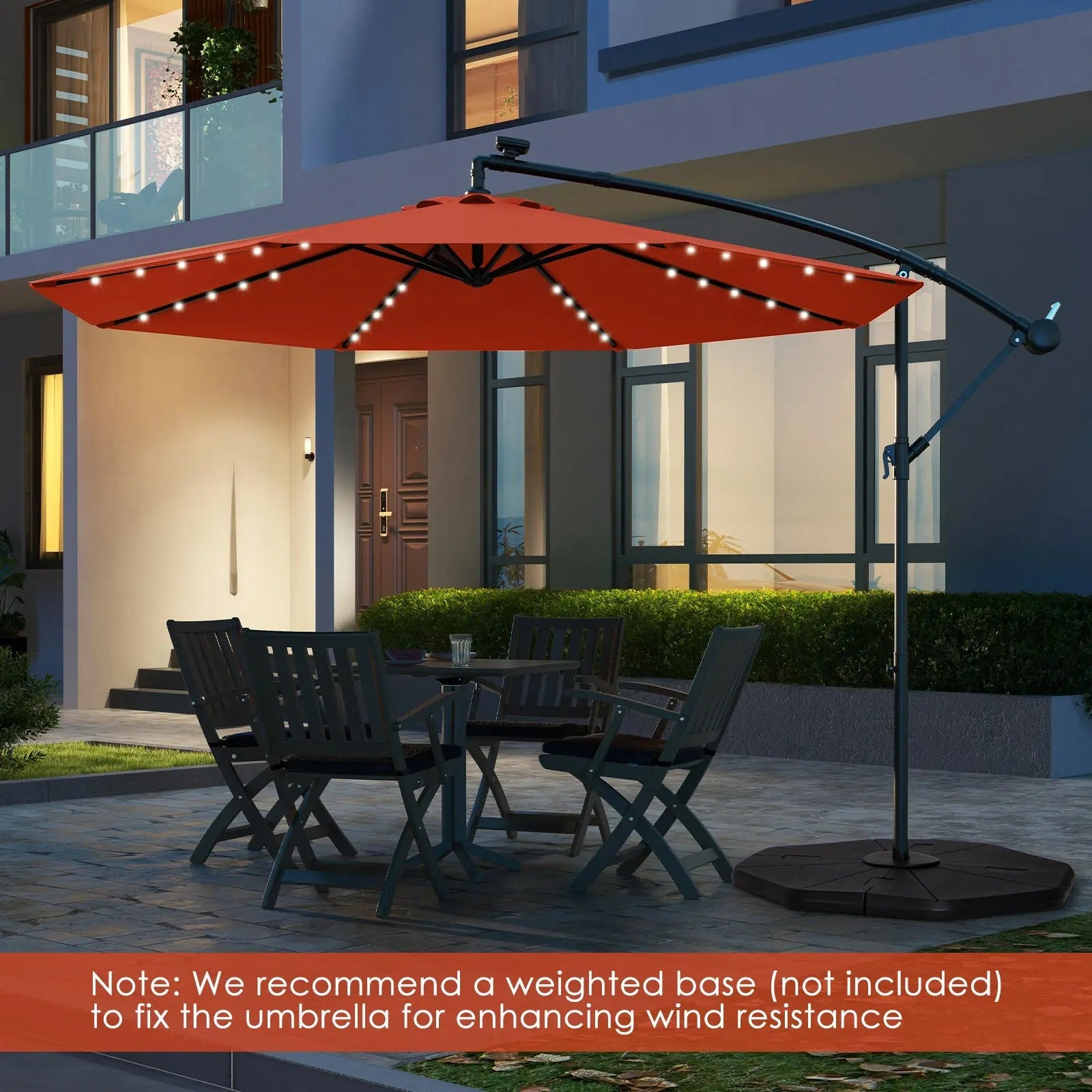 10 Feet Solar Offset Hanging Umbrella with 40 Lamp Beads and Solar Panel-Orange DirectDeals