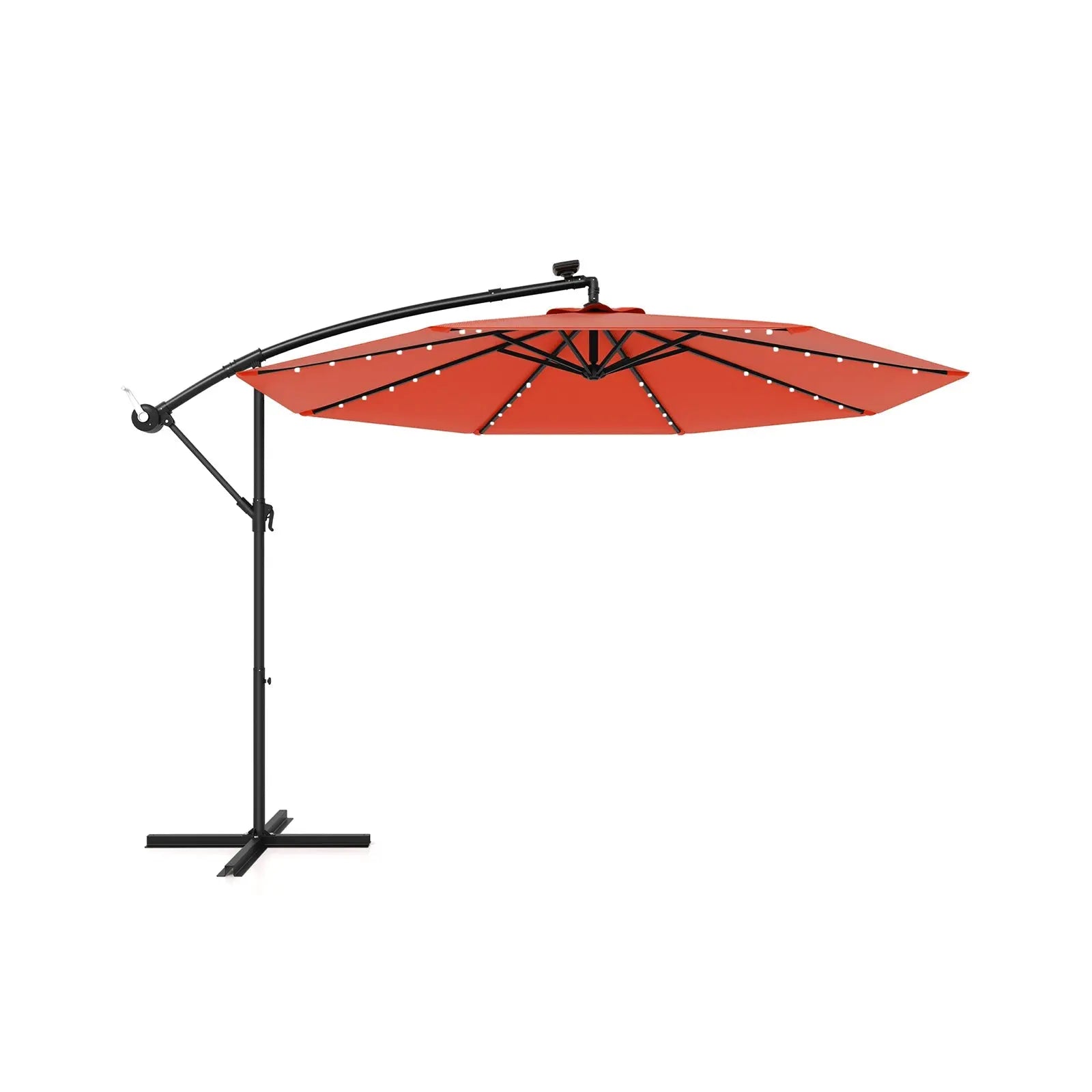10 Feet Solar Offset Hanging Umbrella with 40 Lamp Beads and Solar Panel-Orange DirectDeals