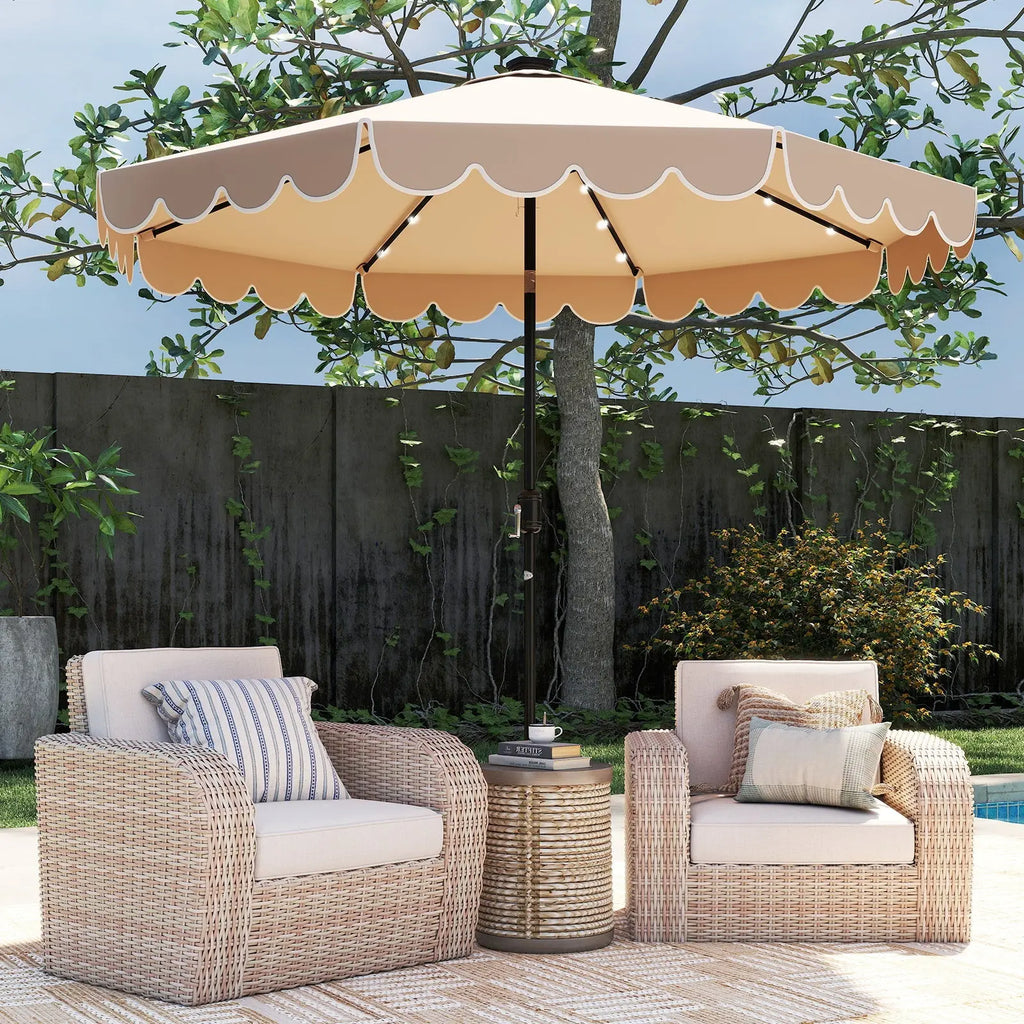 10 Feet Solar Patio Umbrella with 24 LED Lights-Coffee DirectDeals