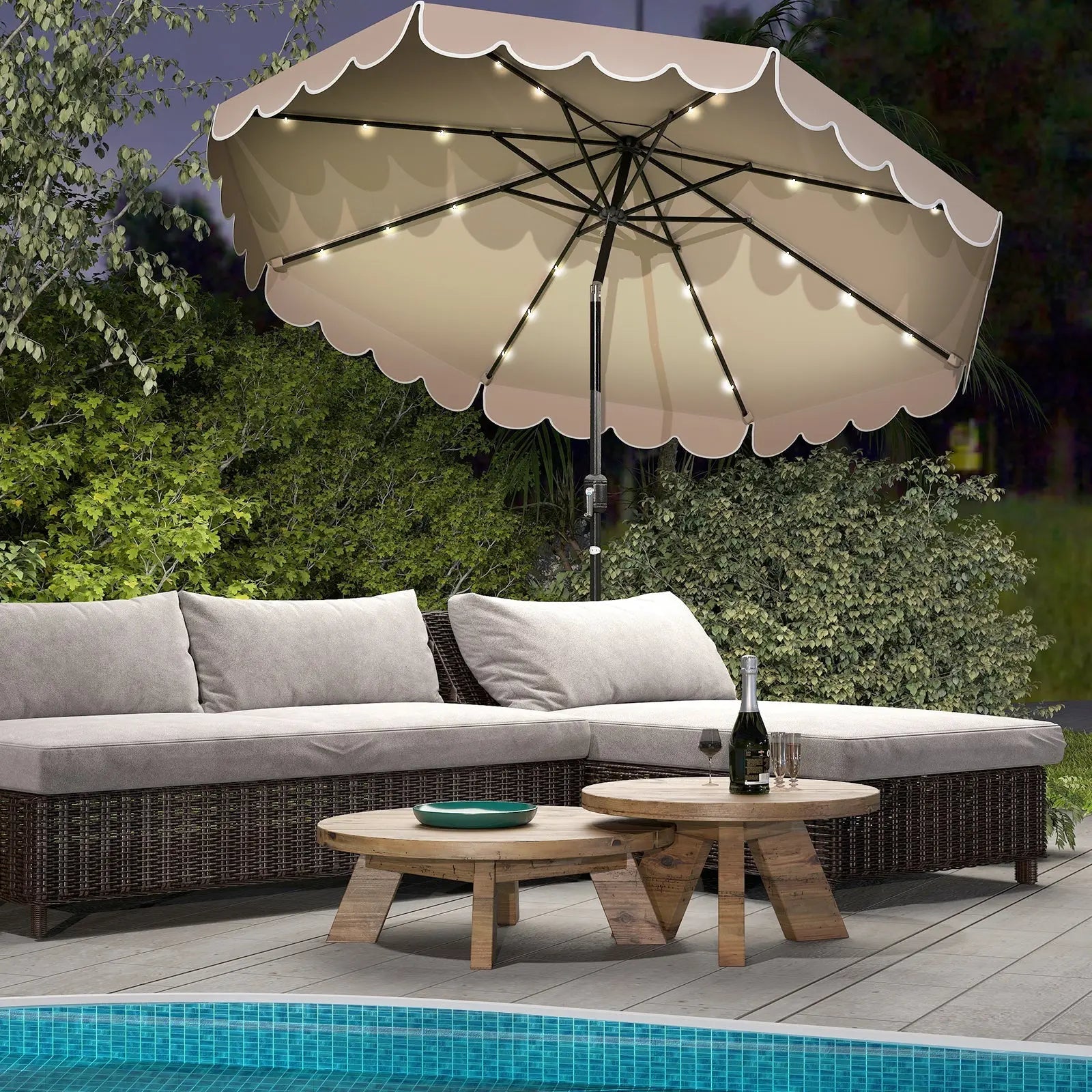10 Feet Solar Patio Umbrella with 24 LED Lights-Coffee DirectDeals