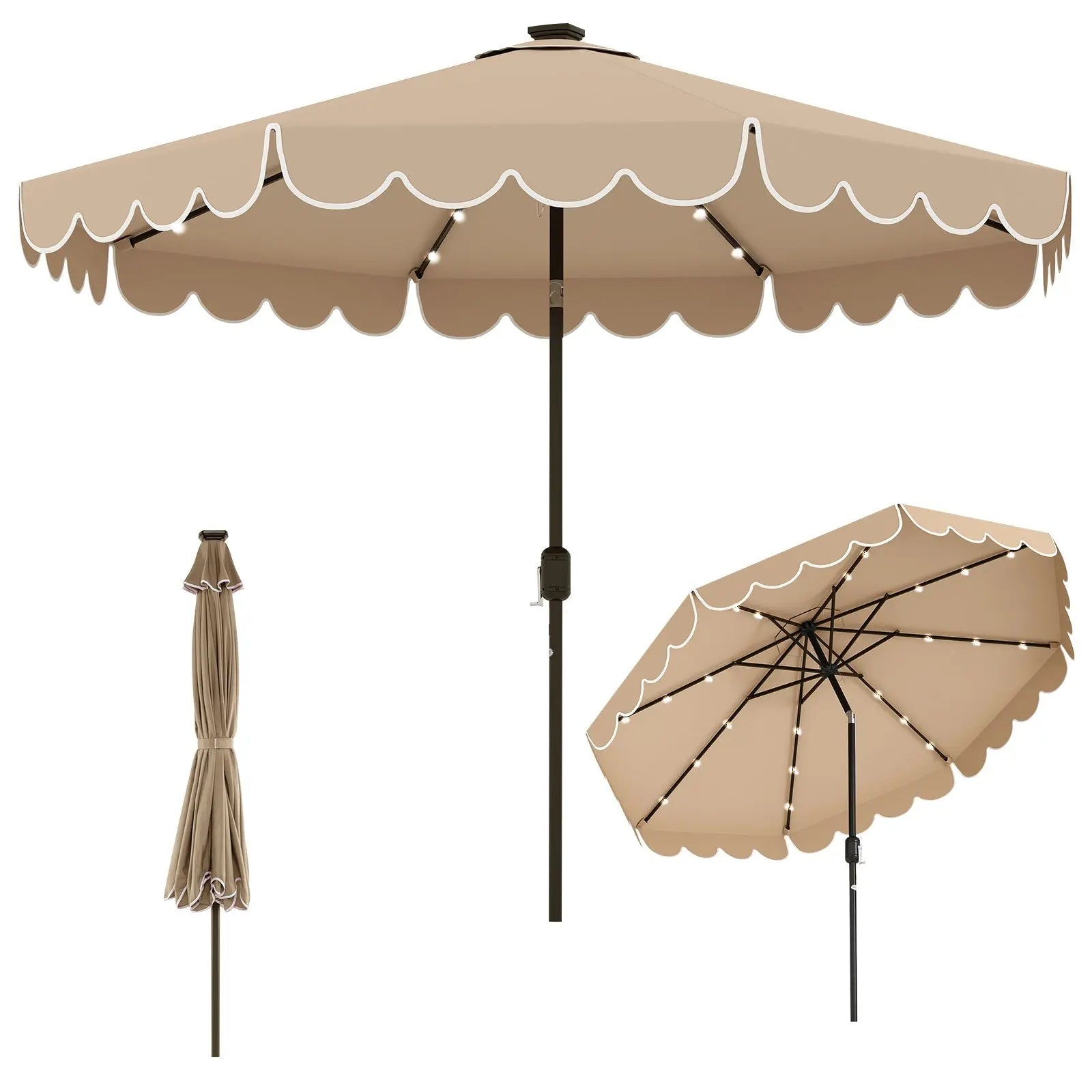 10 Feet Solar Patio Umbrella with 24 LED Lights-Coffee DirectDeals