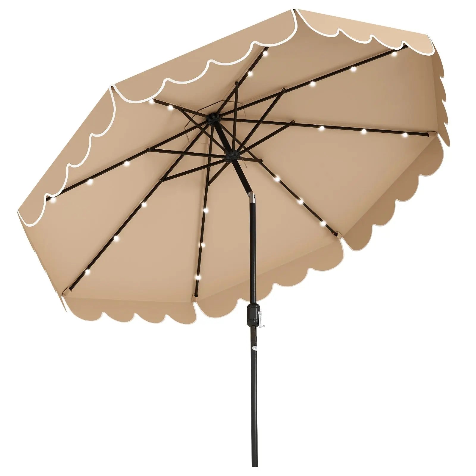 10 Feet Solar Patio Umbrella with 24 LED Lights-Coffee DirectDeals