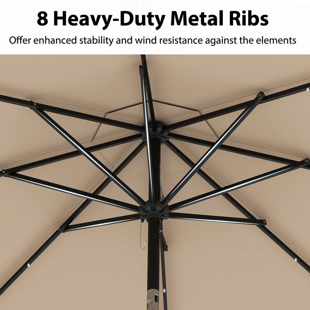 10 Feet Solar Patio Umbrella with 24 LED Lights-Coffee DirectDeals