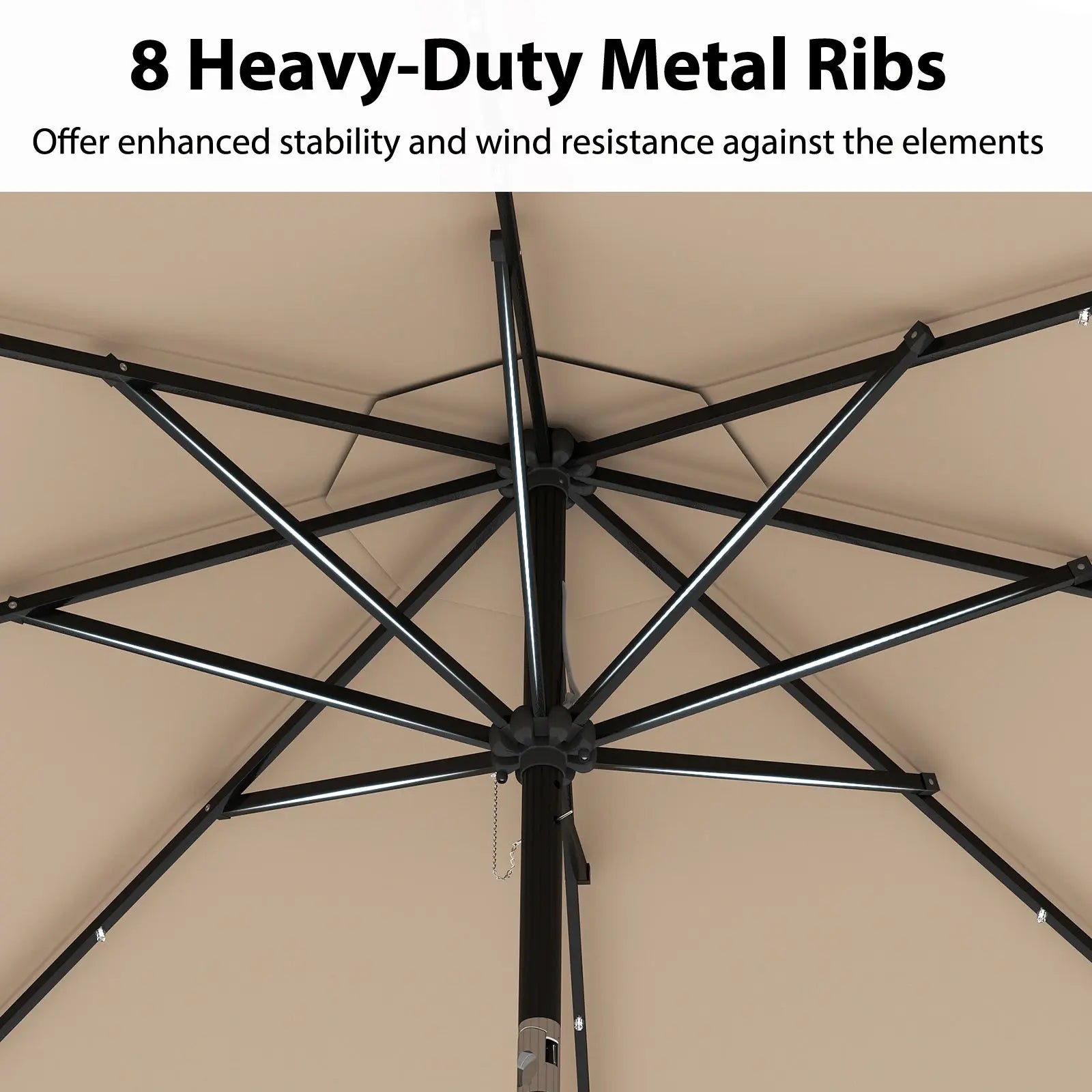 10 Feet Solar Patio Umbrella with 24 LED Lights-Coffee DirectDeals