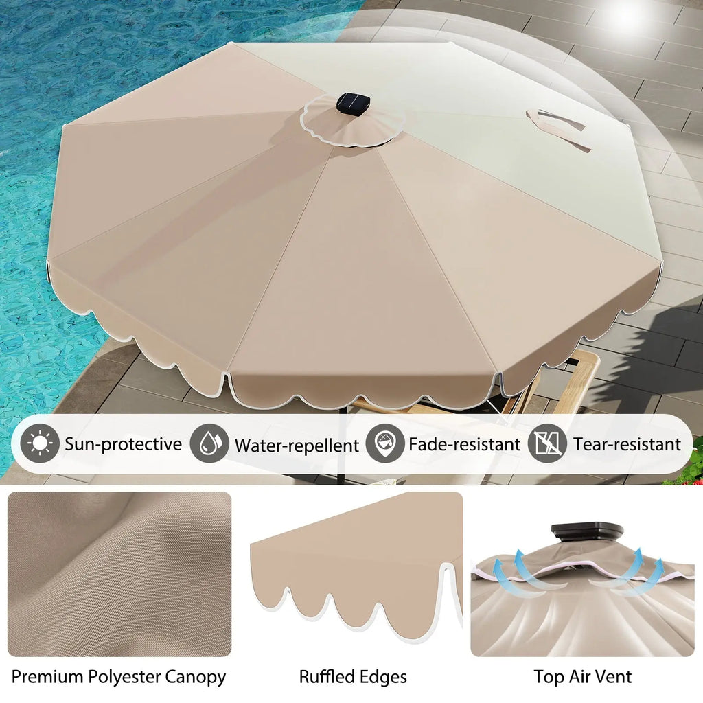 10 Feet Solar Patio Umbrella with 24 LED Lights-Coffee DirectDeals