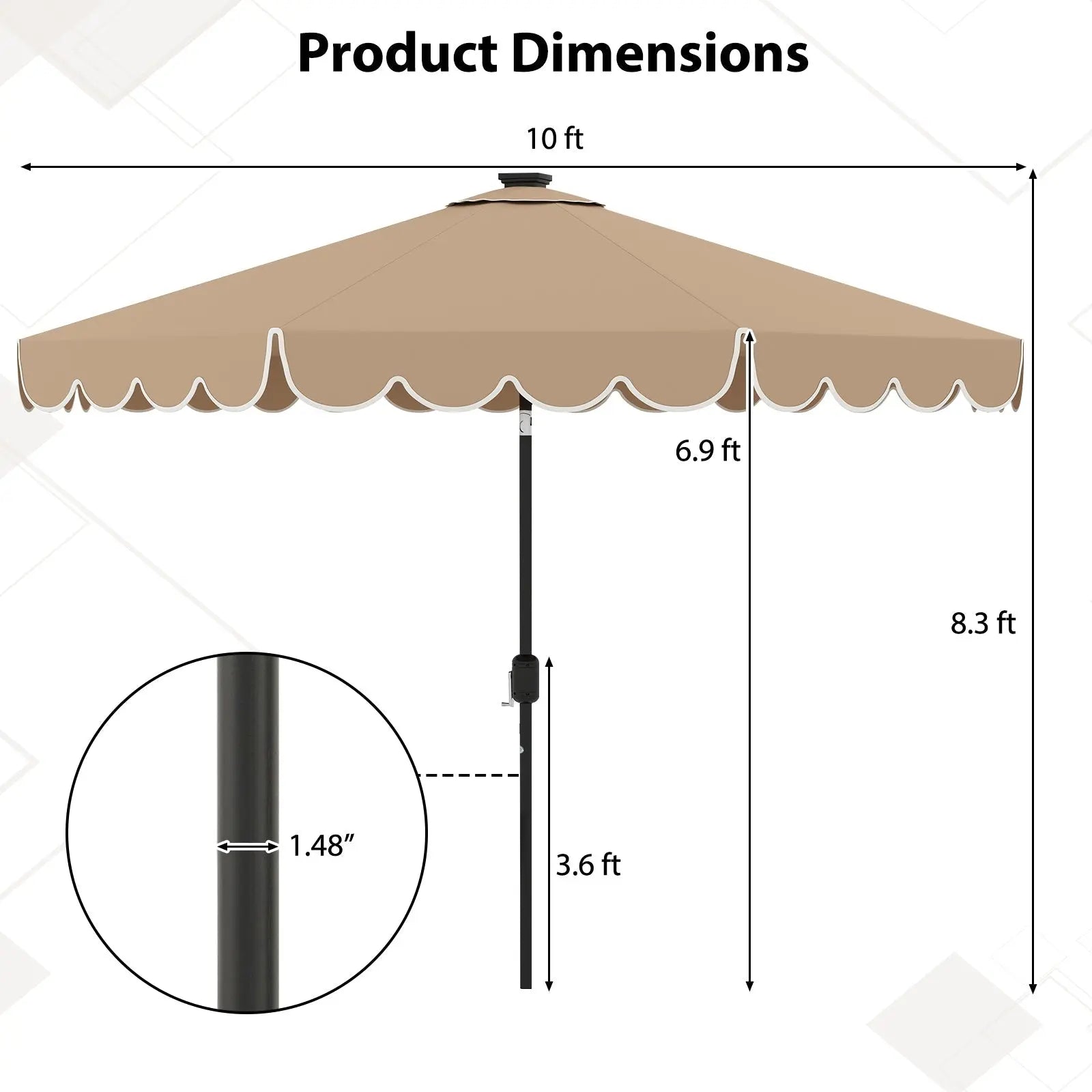 10 Feet Solar Patio Umbrella with 24 LED Lights-Coffee DirectDeals
