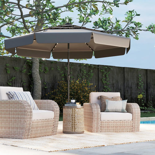 10 Feet Solar Patio Umbrella with 3-Tier Vented Top-Gray DirectDeals