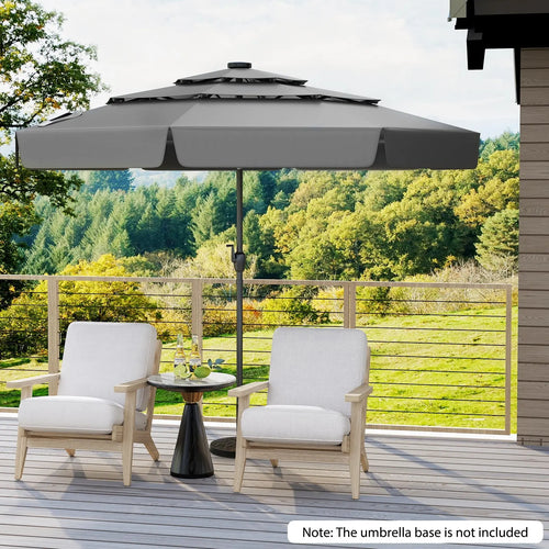 10 Feet Solar Patio Umbrella with 3-Tier Vented Top-Gray DirectDeals