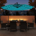 10 Feet Solar Offset Hanging Umbrella with Base and 32 LED Lights-Turquoise DirectDeals