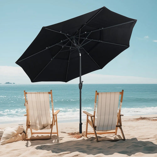 10 ft 3-tier Vented Patio Umbrella with Push Button Tilt-Black DirectDeals