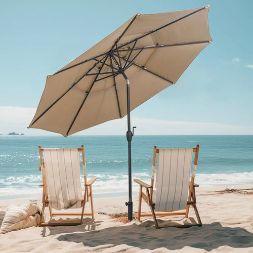 10 ft 3-tier Vented Patio Umbrella with Push Button Tilt-Brown DirectDeals