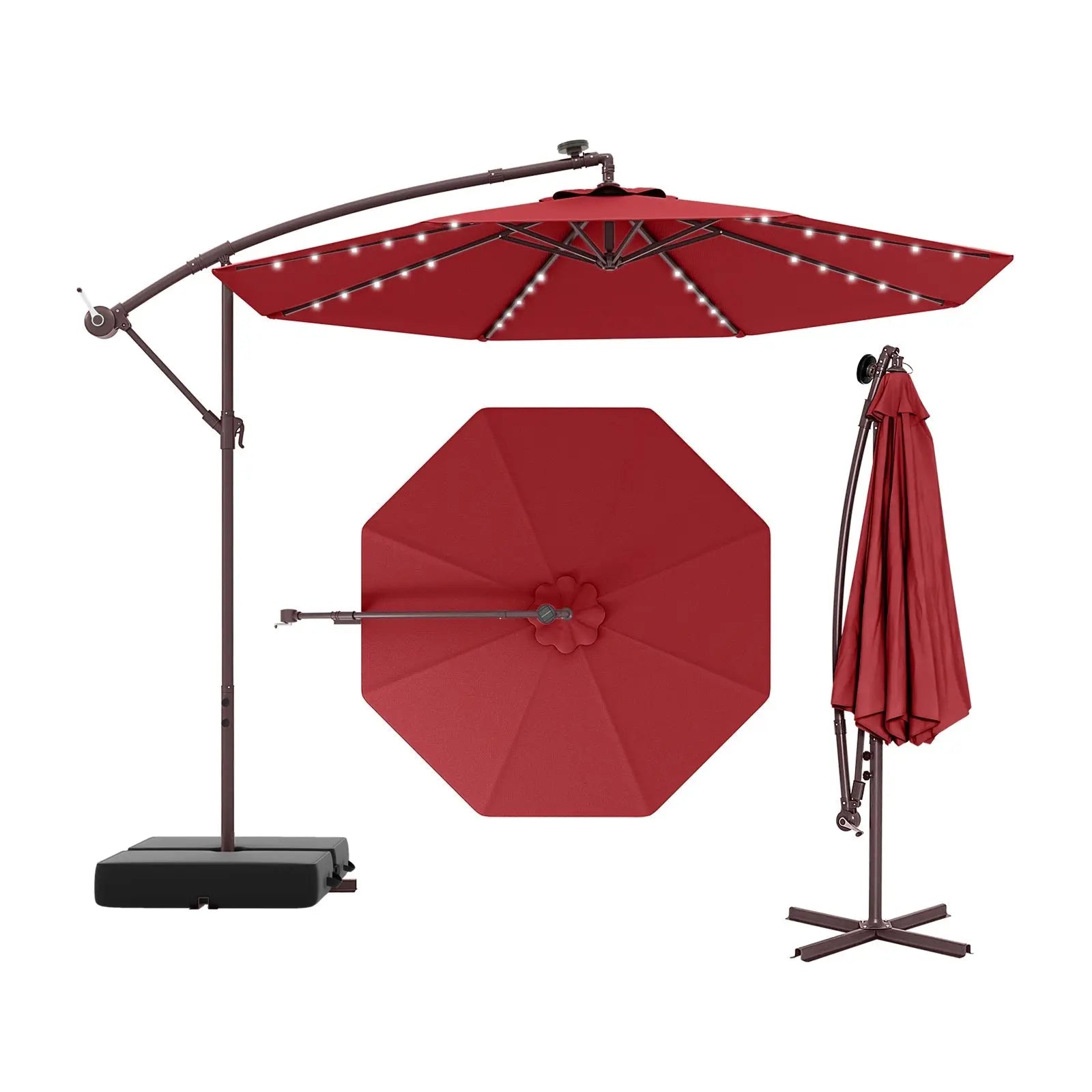 10 Ft Patio Umbrella Offset Cantilever Umbrella with 40 Solar Powered – Sunneday LLC 10 Ft Patio Umbrella Offset Cantilever Umbrella with 40 Solar Powered – Sunneday LLC