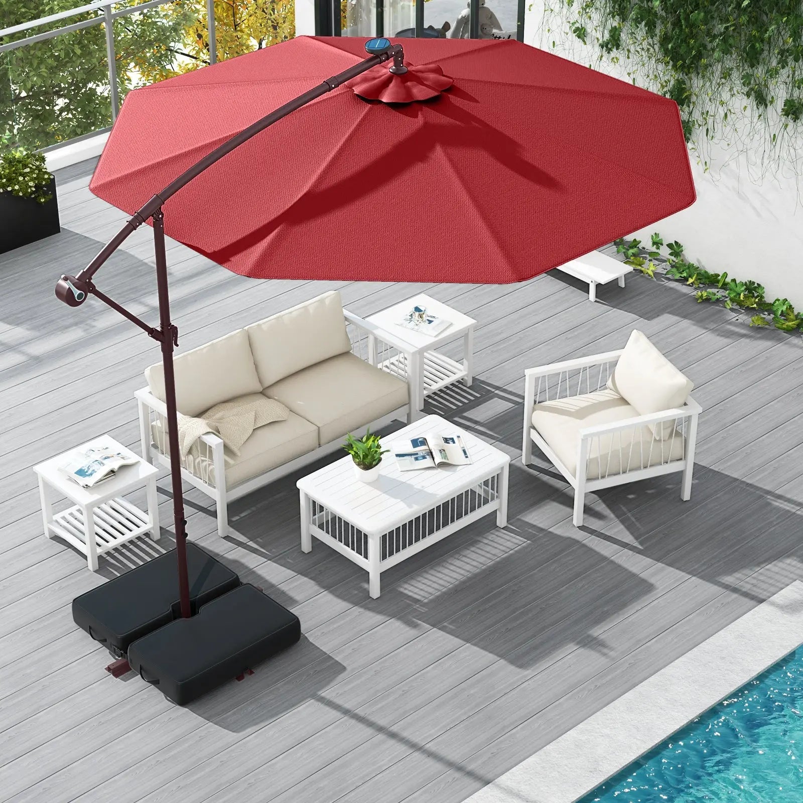 10 Ft Patio Umbrella Offset Cantilever Umbrella with 40 Solar Powered – Sunneday LLC 10 Ft Patio Umbrella Offset Cantilever Umbrella with 40 Solar Powered – Sunneday LLC